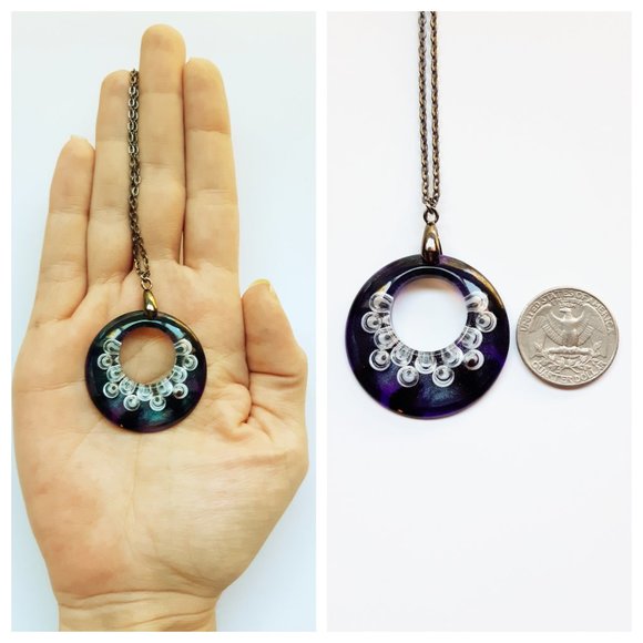 Googly Eye Pendant Necklace Purple and Black Halloween Large Open Circle - Picture 6 of 10